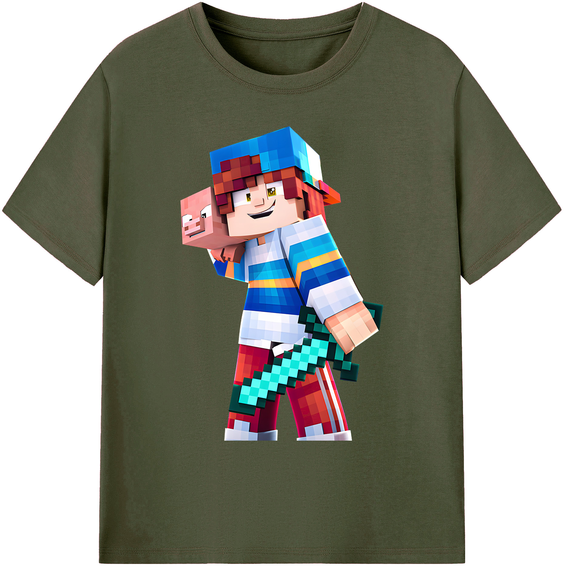 （画像用） マインクラフト ブロックの世界 Minecraft MC Block world 綿100％ メンズ半袖Tシャツ｜肌触りやわらか＆通気性
